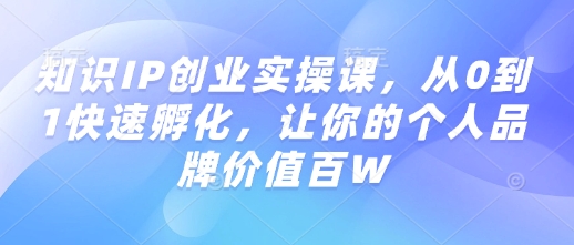 专业知识IP自主创业实操课，从0到1迅速卵化，使你的个人品牌价值百W-小i项目网