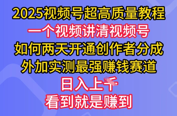 2025微信视频号极高品质实例教程，二天开启原创者分为，另加评测最牛赚钱跑道，日入好几张-小i项目网