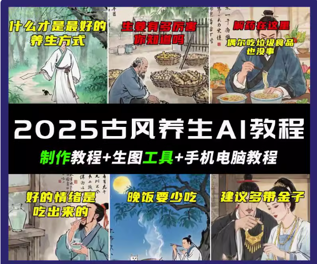 抖音视频AI唯美古风健康养生视频教学日入五张 轻轻松松增粉 10W-小i项目网