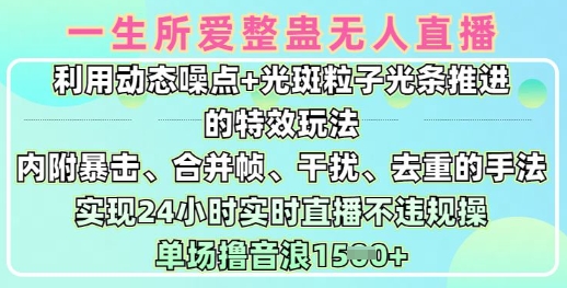 一生所爱没有人搞恶全新升级9.0，运用动态性杂点 光点颗粒光条推动的动画游戏玩法，达到24钟头现场直播不违规操，场均日入1.5k-小i项目网