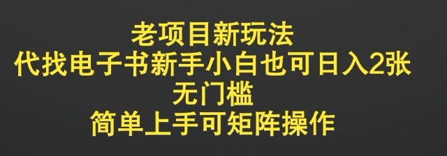 老项目新模式，代找电子书新手入门也可以日入2张，零门槛，简易上手可引流矩阵实际操作-小i项目网