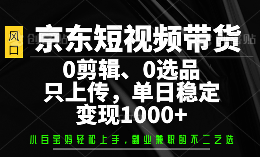 京东商城短视频卖货，0视频剪辑，0选款，只提交，单日平稳转现1000-小i项目网