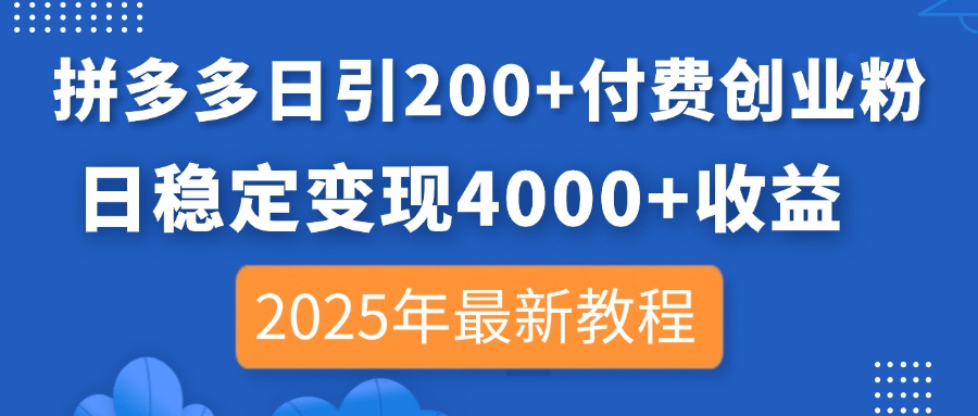 （14217期）拼多多平台日引200 付钱自主创业粉，日平稳转现4000 盈利，2025年全新实例教程-小i项目网
